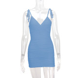 V Neck Tie Up Backless Mini Dress YMYF-9256