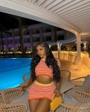 Stripe Knits Hollow Out Two Piece Skirts Set QXTF-83023