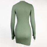 Fitted Ribbed Zipper Long-Sleeve Mini Dress GZJF-1177