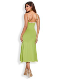 Backless Contrast Color Sling Midi Dress GZJF-10131