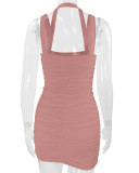 Solid Color Backless Ruched Mini Dress YMYF-8836