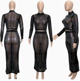 Hot Drill Long Sleeve Two Piece Skirts Set SH-390227