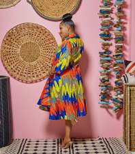 Print Long Sleeve Shirt Dress MXDF-6115