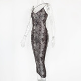 Print V Neck Backless Maxi Dress GZJF-1632