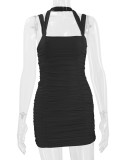 Solid Color Backless Ruched Mini Dress YMYF-8836