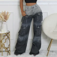 Gradient Multi-pockets Wide-Leg Jeans SH-391357
