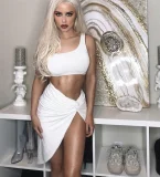 Single Shoulder Tank Top Irregular Skirt 2 Piece Set YMYF-0896
