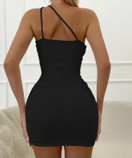 Ruched Slash Shoulder Mini Dress YMYF-8923