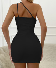 Ruched Slash Shoulder Mini Dress YMYF-8923