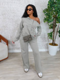 Long Sleeve Solid Color Two Piece Pants Set SH-391434