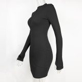 Fitted Ribbed Zipper Long-Sleeve Mini Dress GZJF-1177