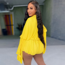 Solid Color Ruffles Lantern Sleeve Short Suit MDF-ZL5553