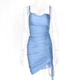 Solid Color Drawstring Midi Dress GZJF-5574