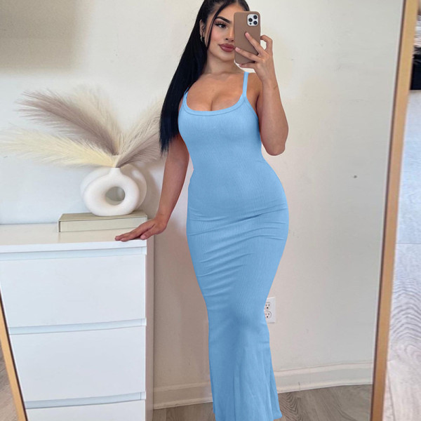 Solid Color Sling Maxi Dress GZJF-10133