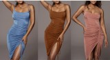 Solid Color Drawstring Midi Dress GZJF-5574