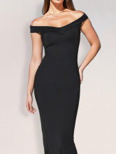 One Shoulder Solid Color Maxi Dress GZJF-10152