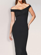 One Shoulder Solid Color Maxi Dress GZJF-10152