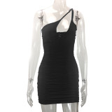 Ruched Slash Shoulder Mini Dress YMYF-8923