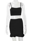 Sexy Sling Vest Ruched Two Piece Skirts Set YMYF-0881