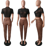 Mesh Print Short Sleeve Two Piece Pants Set HMS-5155
