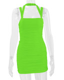 Solid Color Backless Ruched Mini Dress YMYF-8836