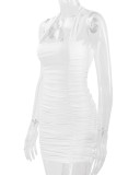 Solid Color Backless Ruched Mini Dress YMYF-8836