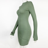 Fitted Ribbed Zipper Long-Sleeve Mini Dress GZJF-1177