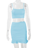 Sexy Sling Vest Ruched Two Piece Skirts Set YMYF-0881