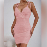 V Neck Tie Up Backless Mini Dress YMYF-9256