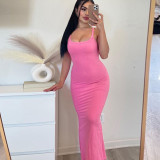 Solid Color Sling Maxi Dress GZJF-10133