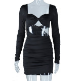 Long Sleeve V Neck Backless Mini Dress GJYO-756677