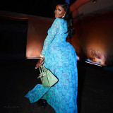 Long Sleeve Print Split Maxi Dress GJYO-303711