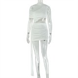Solid Color Irregular Ruched Mini Dress GJYO-303779