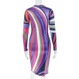 Long Sleeve Print Midi Dress GJYO-303630