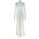 Sleeveless Solid Color Backless Maxi Dress GJYO-303622