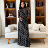 Printed Homewear High Neck Long-Sleeve Maxi Dress GJYO-303662