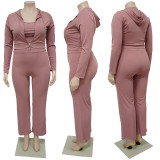 Plus Size Solid Color Sport Casual Three Piece Pants Set NNWF-7935