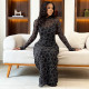 Printed Homewear High Neck Long-Sleeve Maxi Dress GJYO-303662