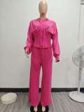 Solid Color Hooded Tie Up Two Piece Pants Set TK-6347