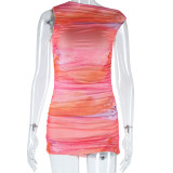 Sleeveless Color Block Print Mini Dress GJYO-759397