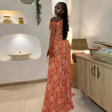Single Shoulder Long Sleeve Print Maxi Dress GJYO-303709