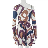 Off Shoulder Print Long Sleeve Mini Dress GJYO-303610
