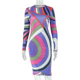 Long Sleeve Print Midi Dress GJYO-303630