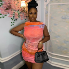 Sleeveless Color Block Print Mini Dress GJYO-759397
