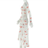 Print Long Sleeve Ruched Ruffles Maxi Dress GJYO-303710
