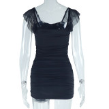Short Sleeve Ruched Patchwork Mini Dress GJYO-759537