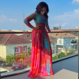 Long Sleeve Print Ruched Maxi Dress GJYO-303717