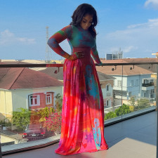Long Sleeve Print Ruched Maxi Dress GJYO-303717