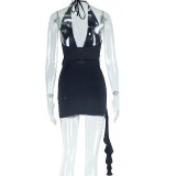 Deep V Neck Halterneck Backless Mini Dress GJYO-759523