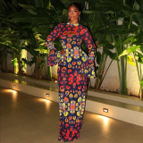 Print Hollow Out Flare Sleeve Maxi Dress GJYO-303678